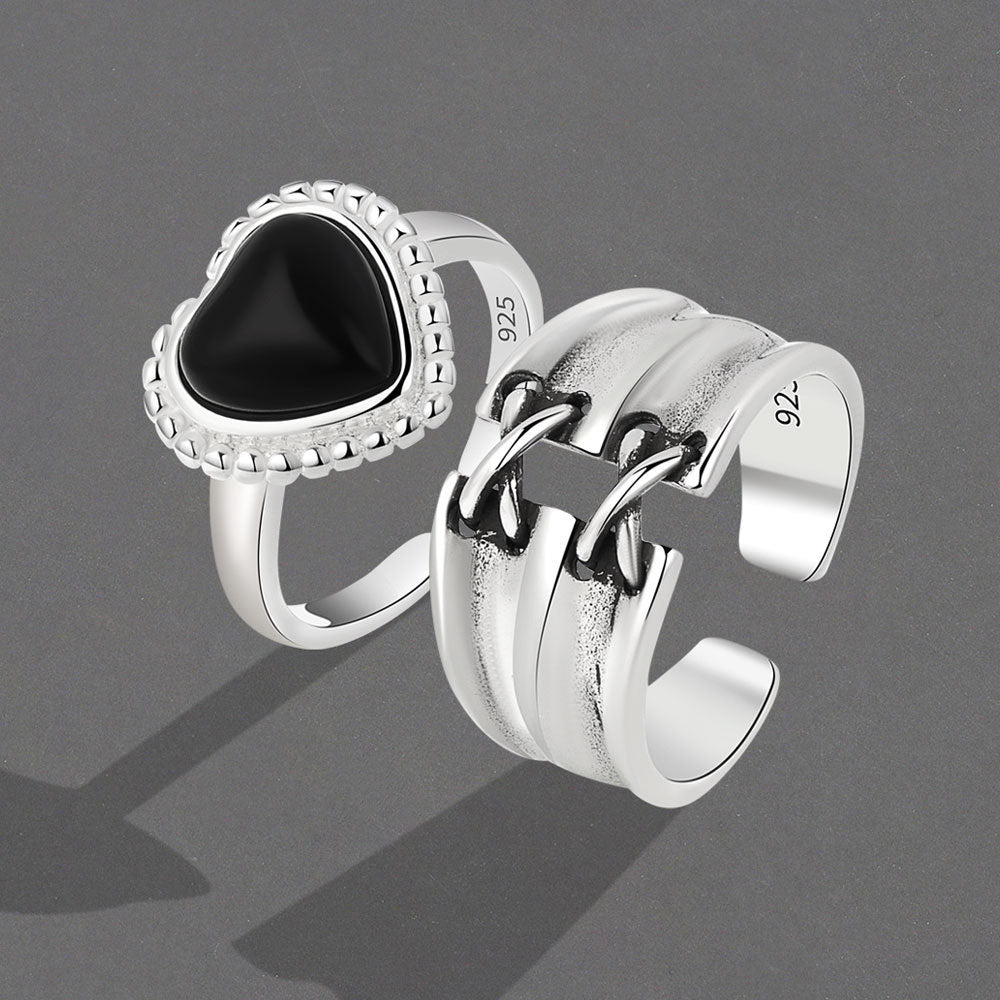 Personalized Mixed Love Black Agate Simple Rings