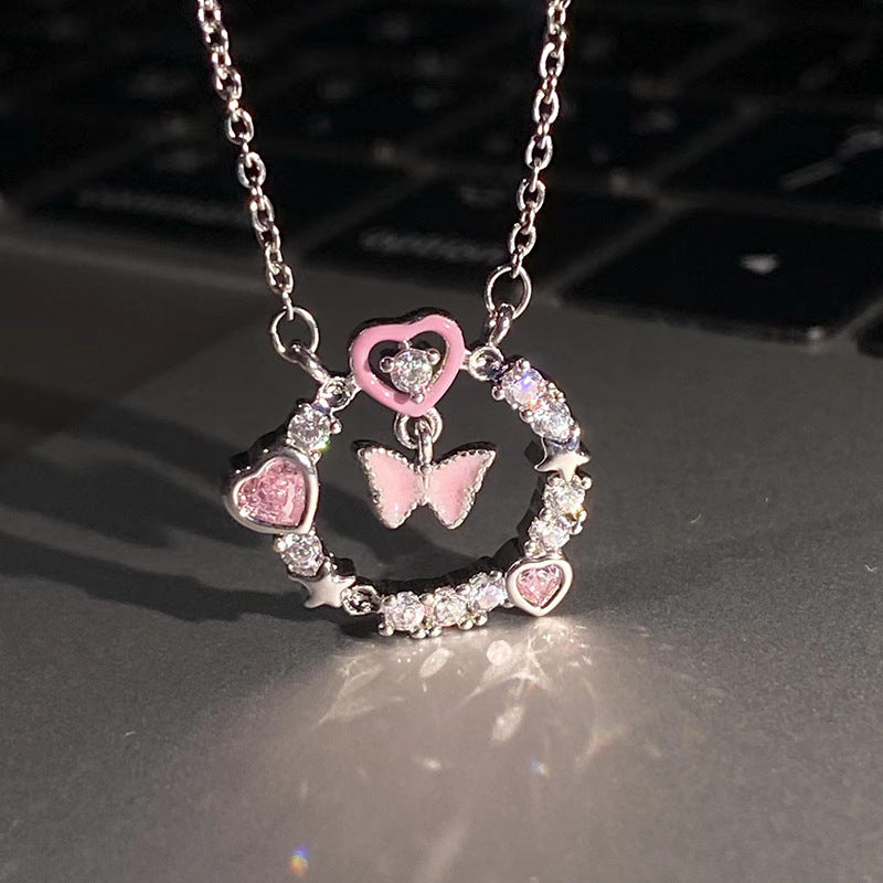 Colliers avec pendentif en diamant et cœur d'amour, version papillon