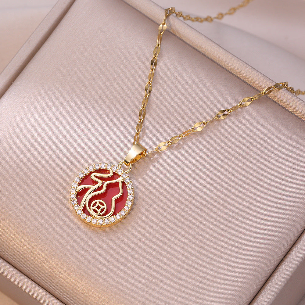 Colliers de bijoux en satin de Zircon incrustés de personnage Fu pour femmes