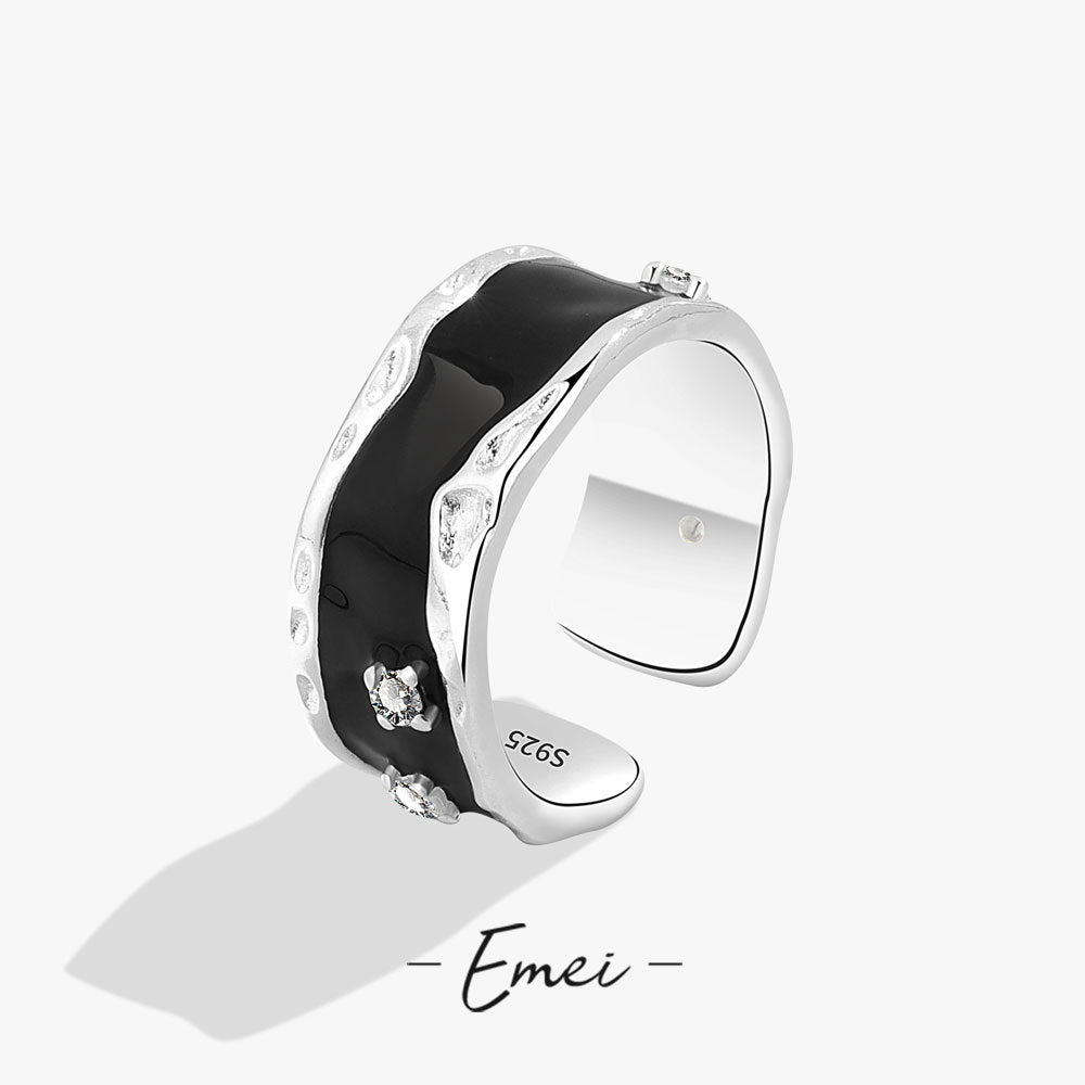 Einfache, tropfenverglaste, offene Hammerstruktur-Ringe für Damen im koreanischen Stil