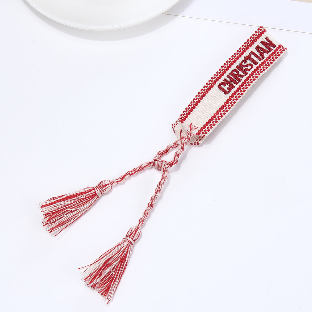 Women's To Joy Lucy Letter Embroidered Fashion Tassel Wristband Bracelets