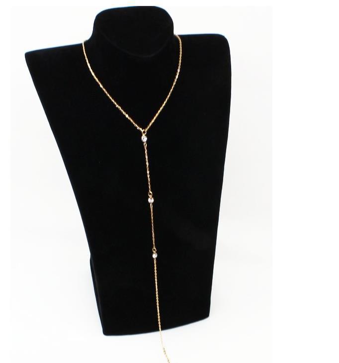 Alloy Chain Simple Rhinestone Single Layer Sweater Necklaces