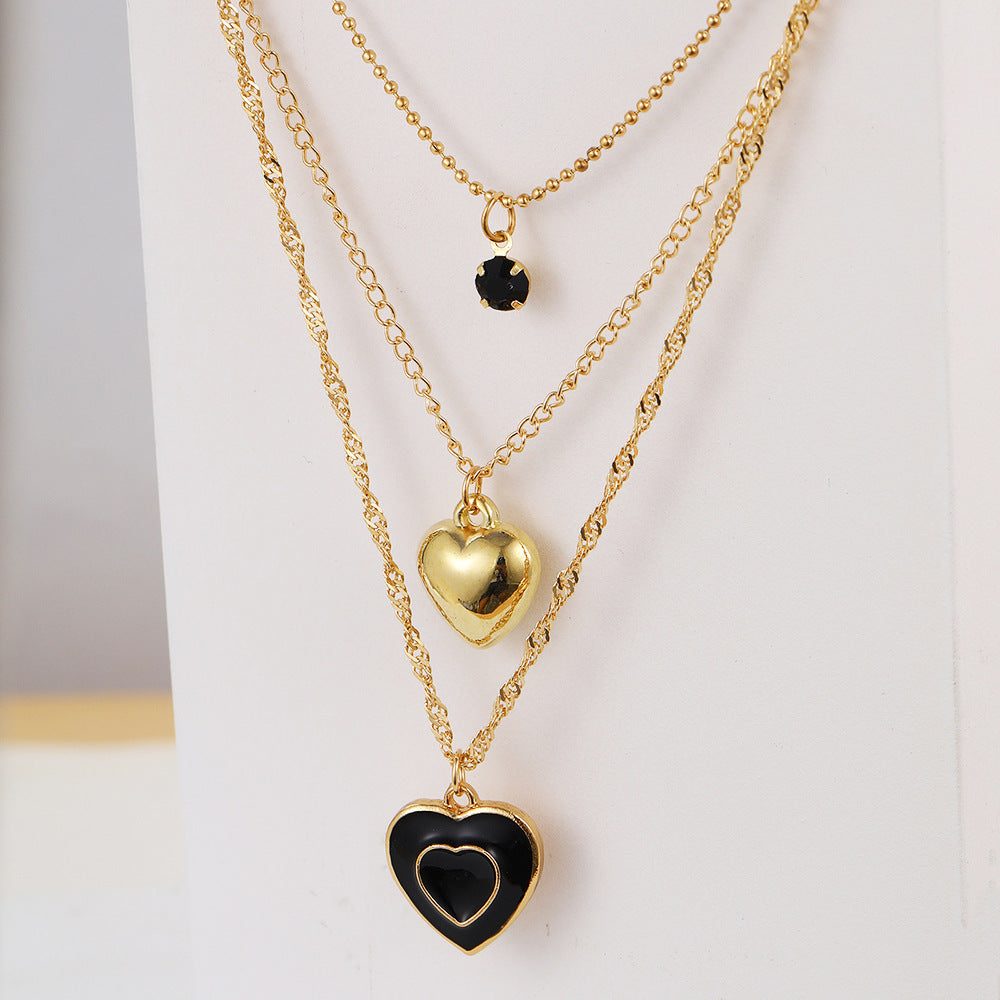 Women's Creative Heart Clavicle Chain Twin Black Necklaces