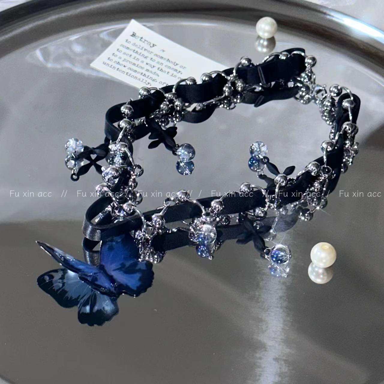 Black Leather Butterfly Pendant Industry Gradient Necklaces