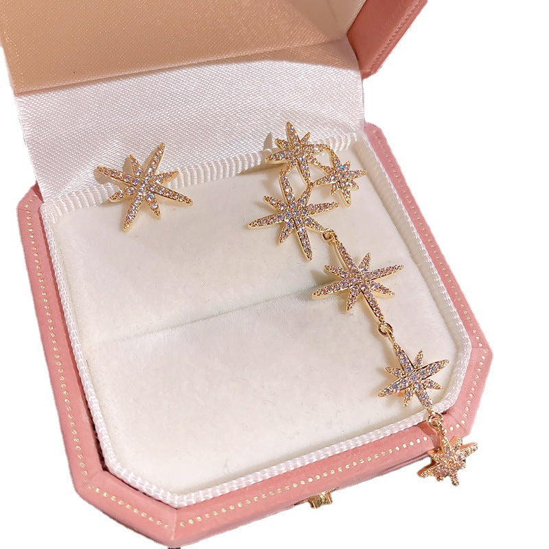 Boucles d'oreilles longues Sier Needle Eight Awn Star pour femme