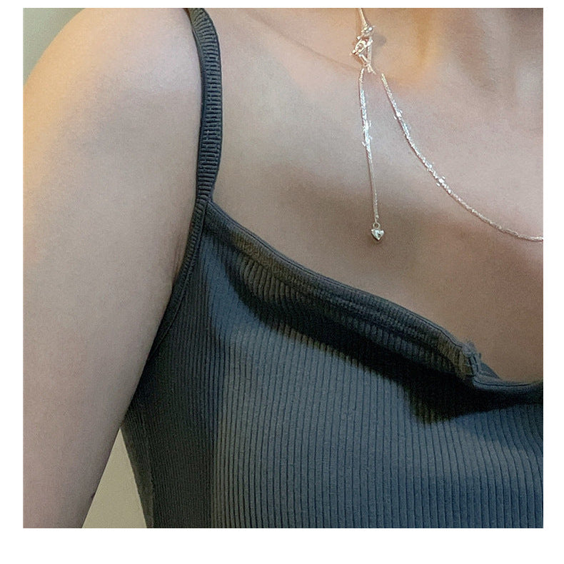 Women's Korean Sterling Sier Heart-shaped With Adjustable Necklaces