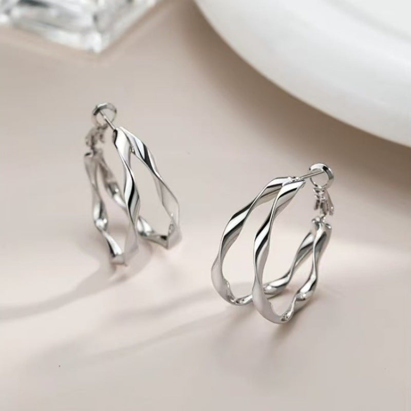 Women's Sier Needle Double Layer Round High-grade Earrings