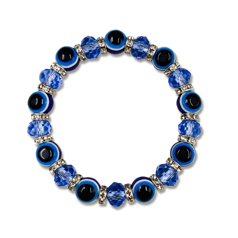 Blue Glaze Cut Devil's Eye Rhinestone Bracelet