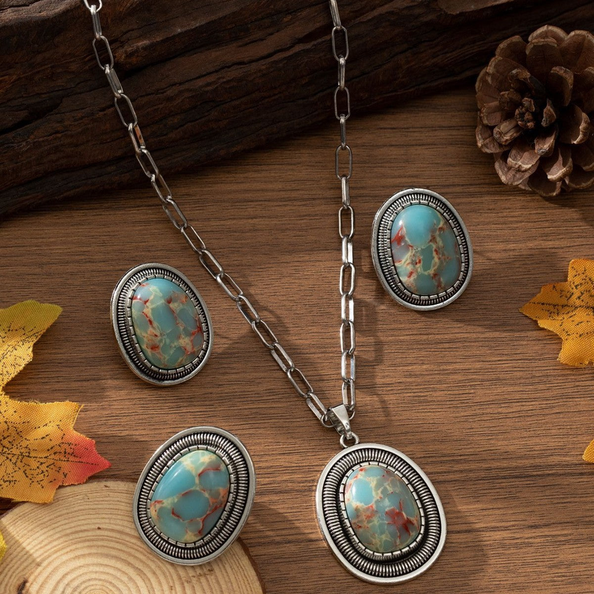 Women's Oval Turquoise Retro Fashion Minimalism Leather Asian Jewelry Set