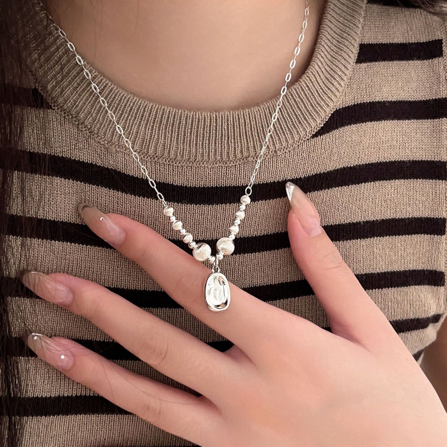 Colliers en agate noire uni simples de style coréen Sier Sterling