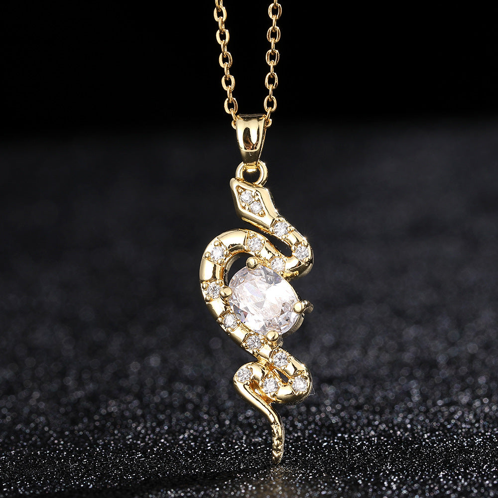 Minority Snake Color Zircon Gold Plated Necklaces