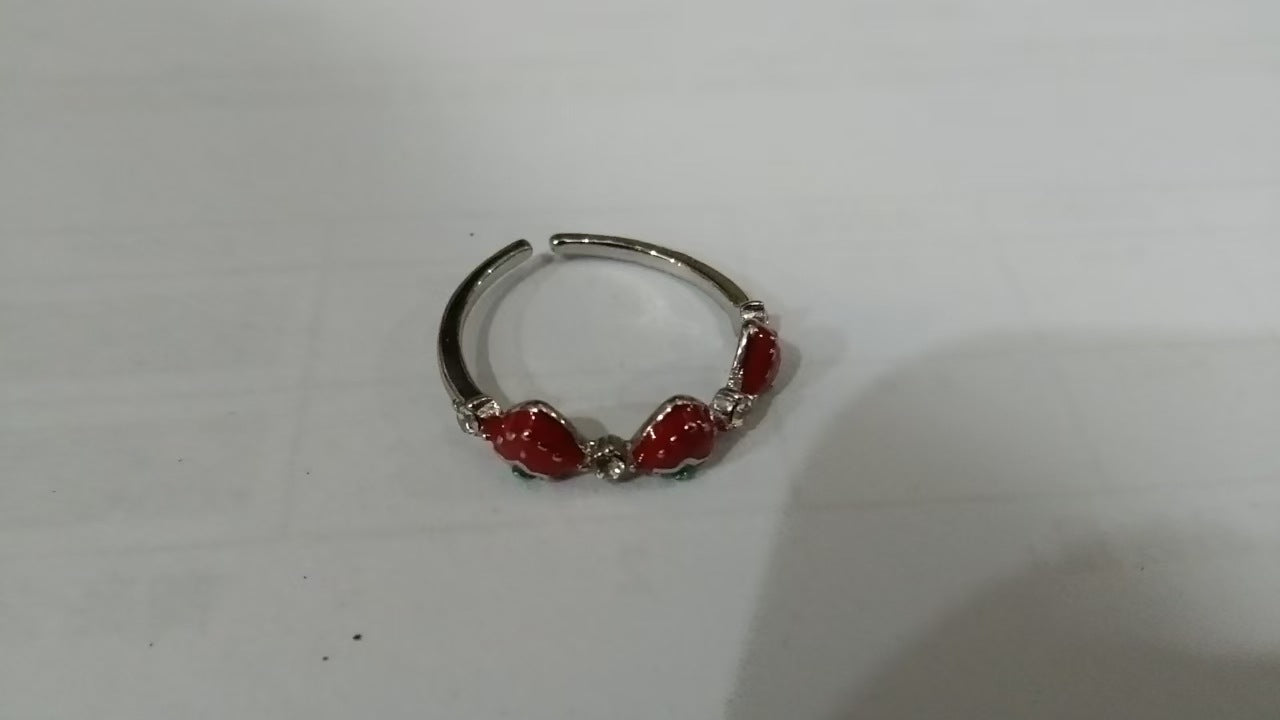 Cute Red Strawberry Female Rhinestone Index Ring