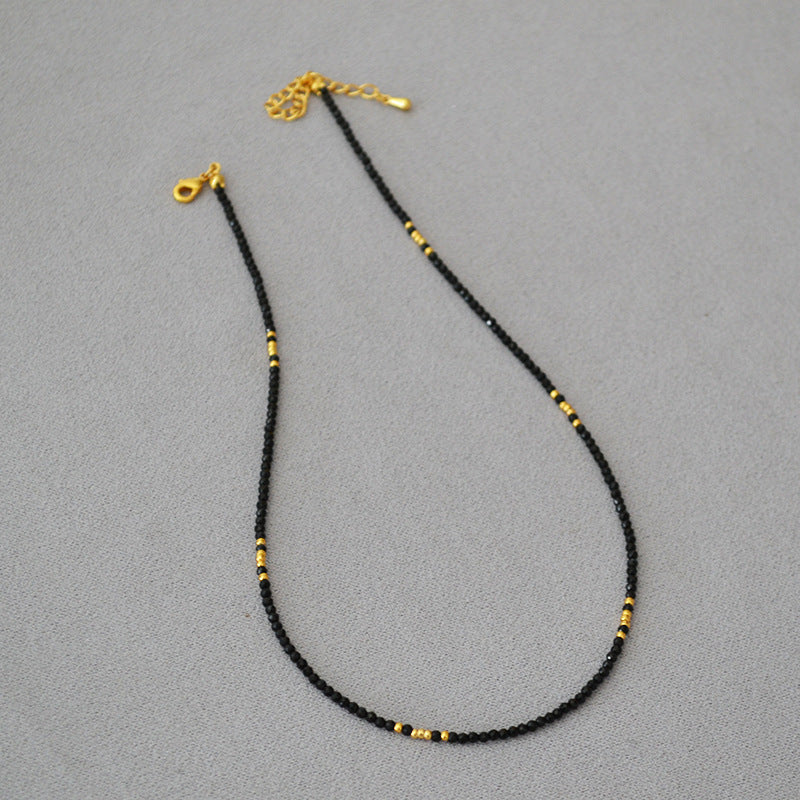 Shiny Carved Black Pointed Crystal Small Golden Necklaces