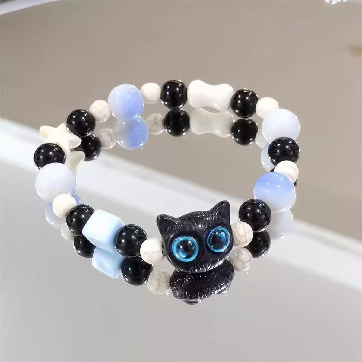 Black Sesame Cat Ice Transparent Gradient Couple Bracelet