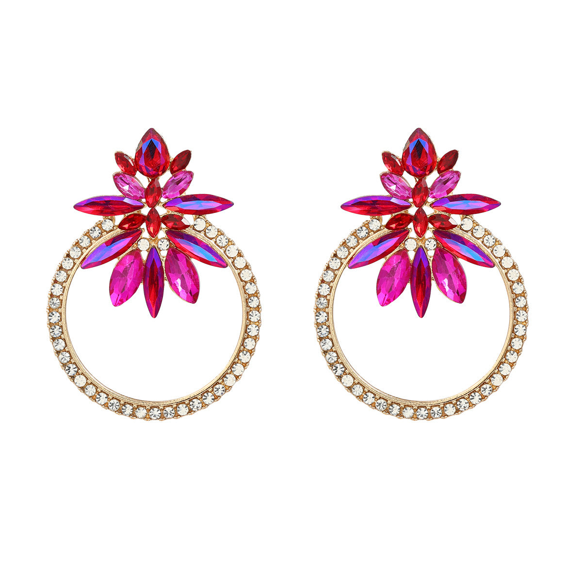 Women's Stylish Colored Diamond Floral Ear Round Flower Earrings