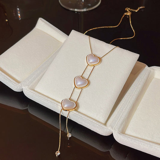 Women's Titanium Steel Love Pearl Light Luxury Temperament Sweater Necklaces