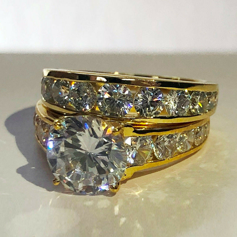 Wedding Gold Plated Full Rhinestone Zircon Couple Rings