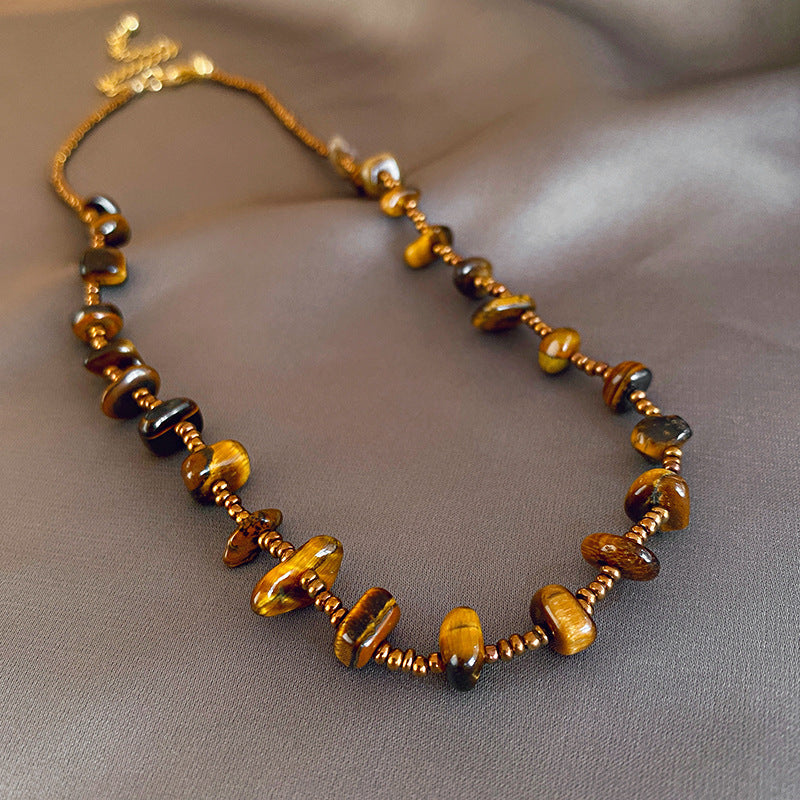 Colliers de pull en perles rétro chinois pour femmes, série Tigereye papillon