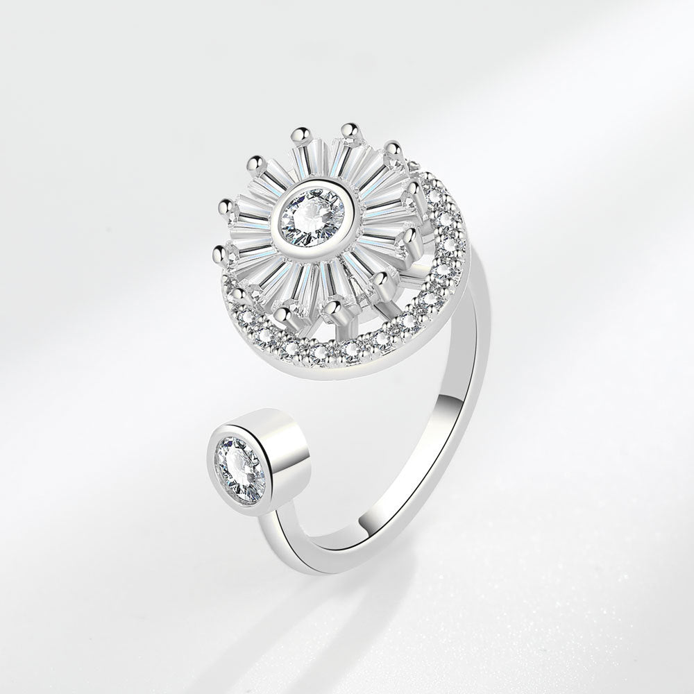 Flower Stone Round Light Luxury Minority Design Fashion Female Rings