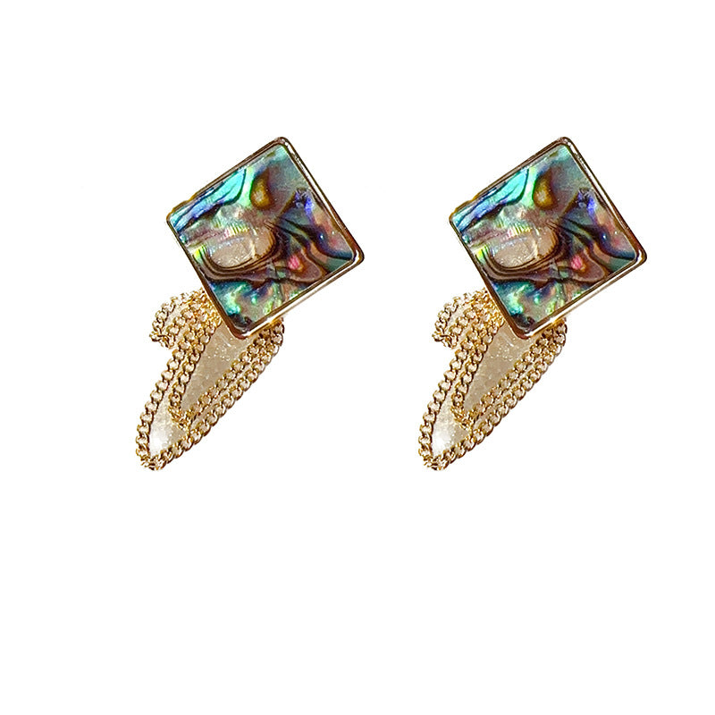 Abalone Shell Chain Tassel Design Fashion Earrings