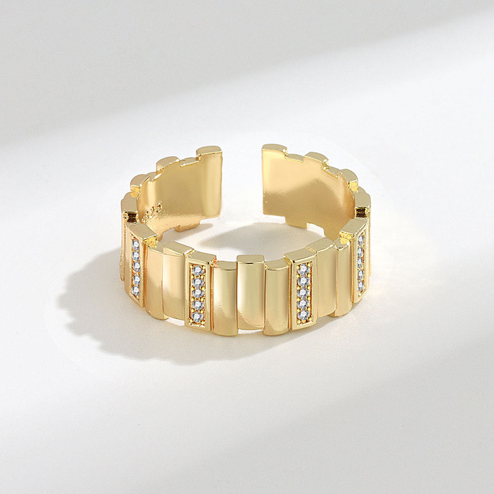 Retro-Metall-Open-End-Zirkon-weibliche Nischen-Design-Persönlichkeits-einfache Ringe