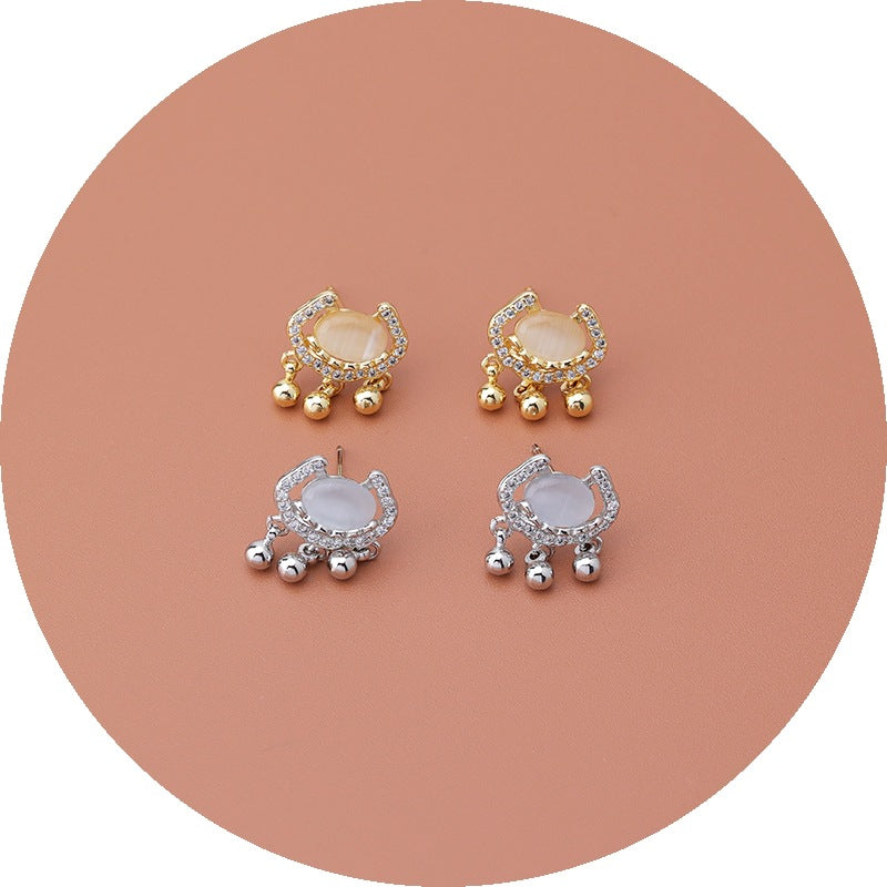 Longevity Lock Opal Female Temperament Peace Buckle Earrings