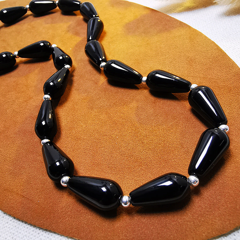 Women's & Men's & Sier Natural Black Agate Water Necklaces
