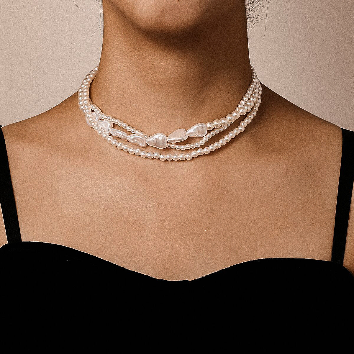 Vintage Pearl Twin Texture Design Clavicle Chain Simple Necklaces
