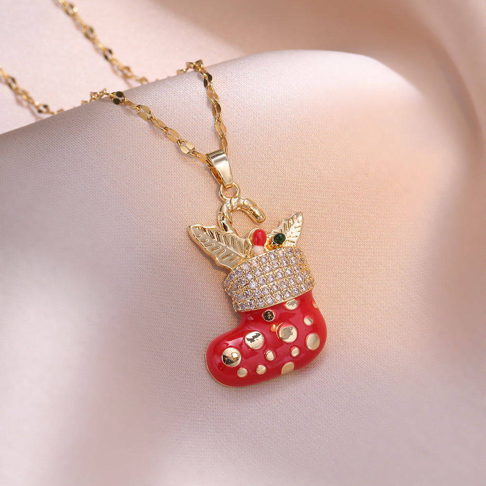 Women's Zircon Christmas Red Socks Micro Inlaid Necklaces