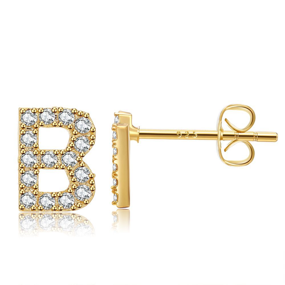 Women's Trend Small Alphabet Letter Brass Gold Earrings
