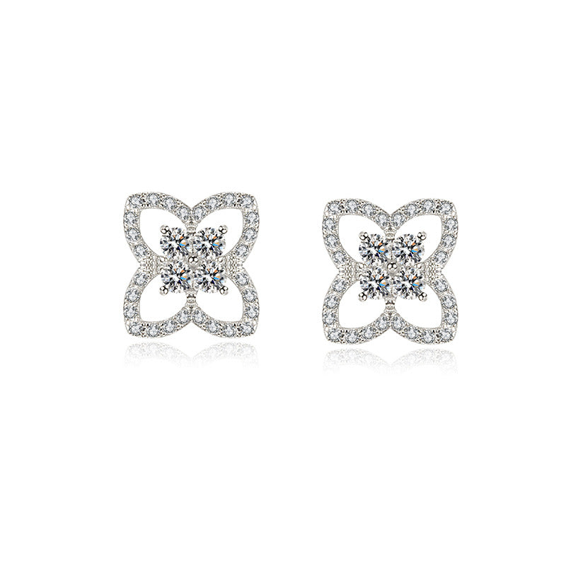 Women's Micro Inlaid Zircon Four Leaf Clover Stud Earrings