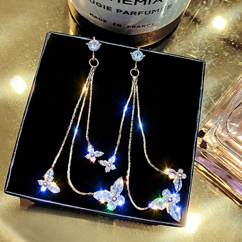 Women's Needle Light Luxury Butterfly Zircon Tassel Earrings