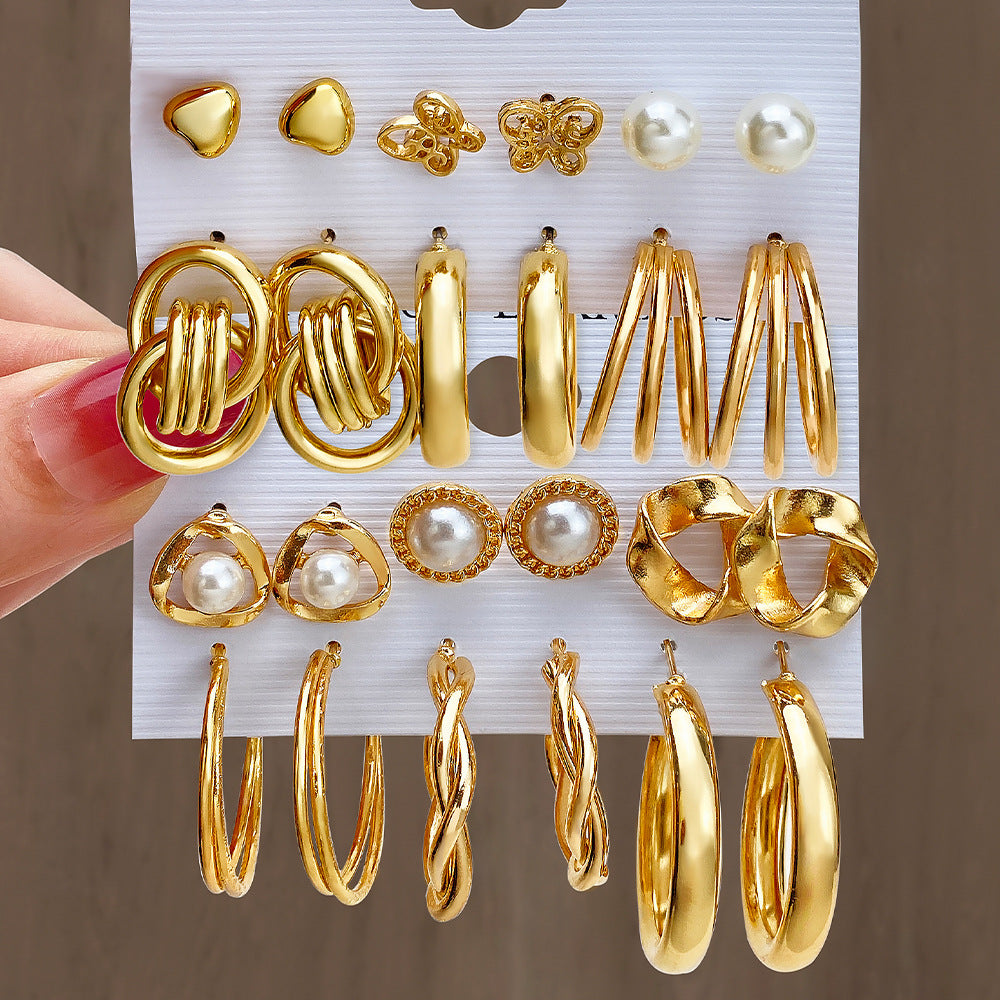 Women's Geometric Circle And Pearl Butterfly Exaggerated Earrings