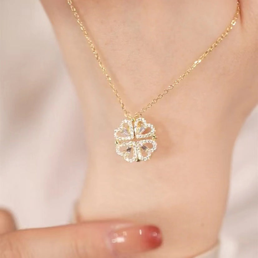 Colliers de trèfle fritillaire naturel de luxe léger et exquis en Zircon
