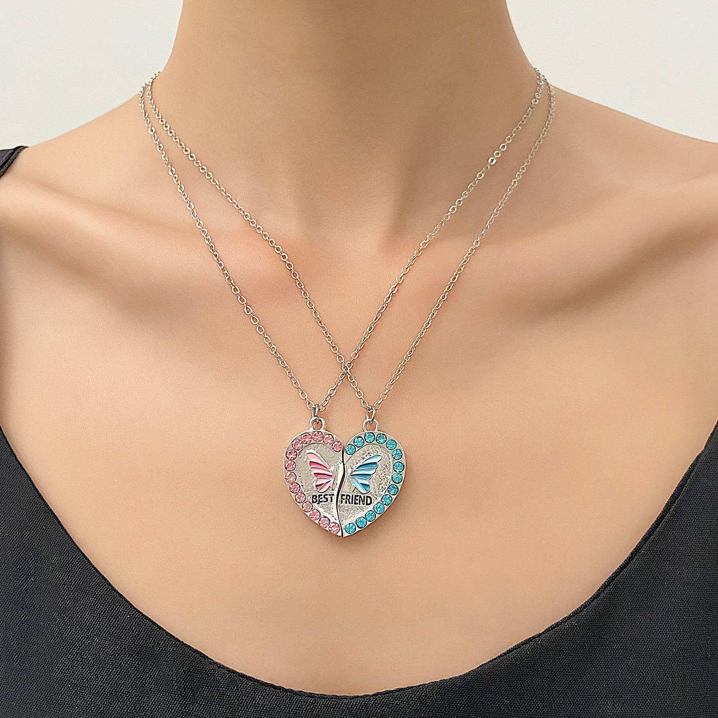 Women's Love Friendship For Graceful Personality Colorful Crystals Heart Necklaces