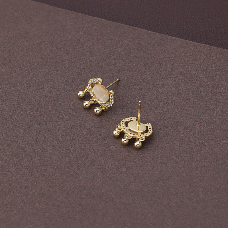 Longevity Lock Opal Female Temperament Peace Buckle Earrings