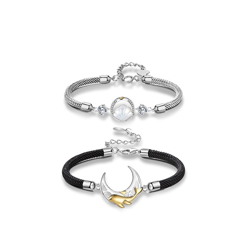 Women's & Men's Lovers Pair Of Shells For Lifetime Woven Hand Strap Valentine's Bracelets