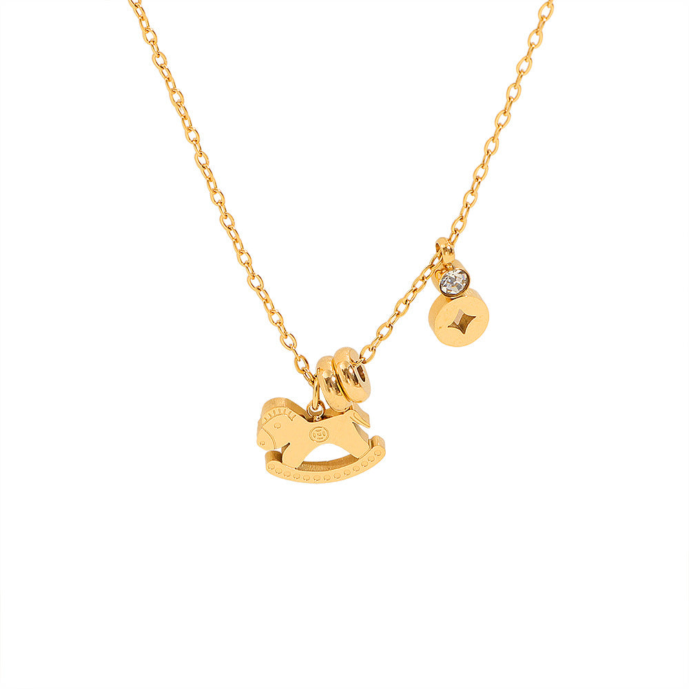 Rich Single Diamond Female Niche Design Titanium Steel No Fading Necklace