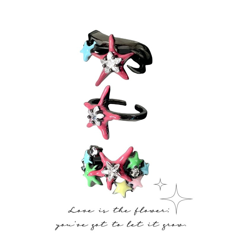 Dopamine Pentagram Sweet Cool Hot Open Design Rings