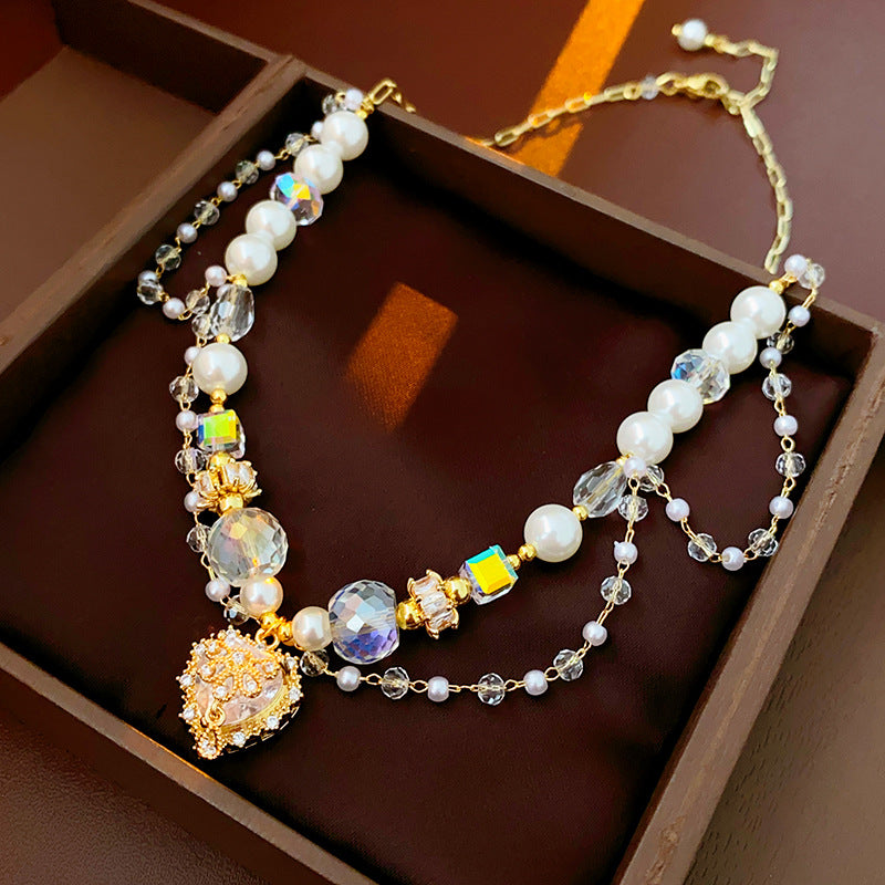 Colliers carrés en cristal pour femmes, perles d'amour, mode minoritaire