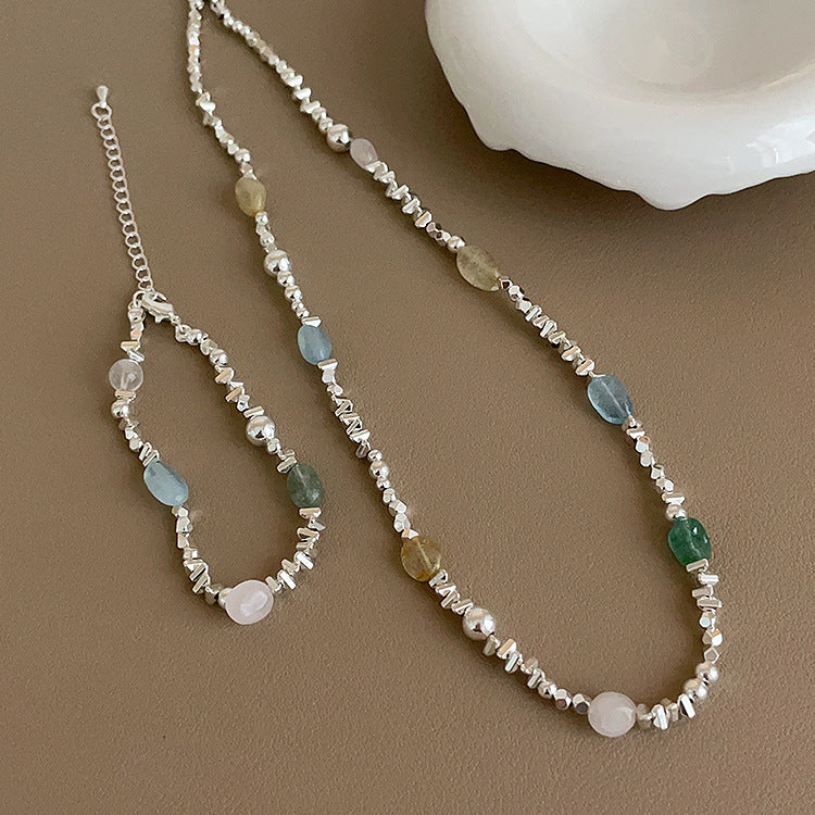 Small Pieces Of Sier Metal Natural Stone Beaded Female Necklaces