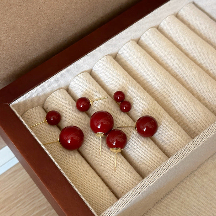Rote Perlenohrringe für Damen im französischen Stil, Retro-Minority-Ohrringe