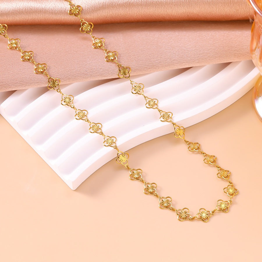 Women's Four-leaf Clover Gold Stainless Steel Jewelry Set