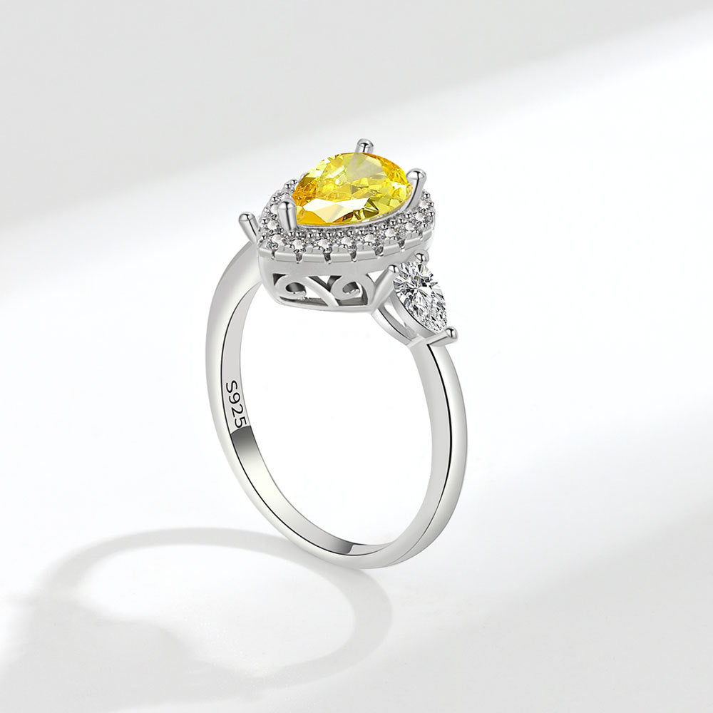 Women's Simple Couple Yellow Big Zircon Drop-shaped Rings