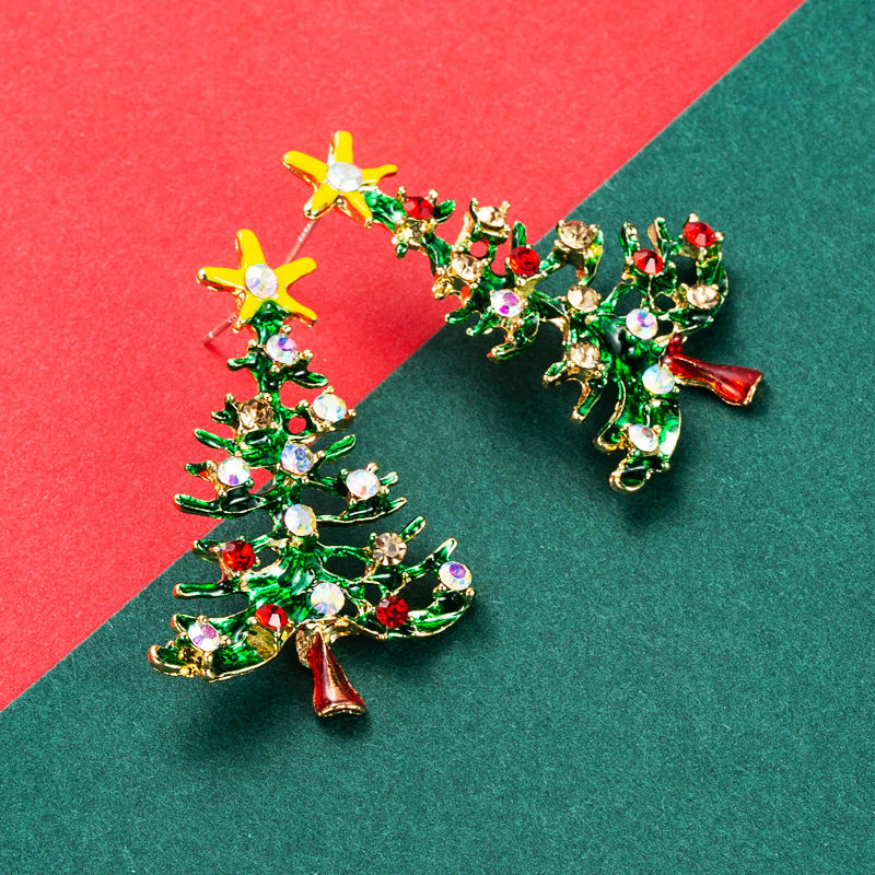 Series Alloy Drop Oil Diamond Tree Female Stylish Simple Earrings