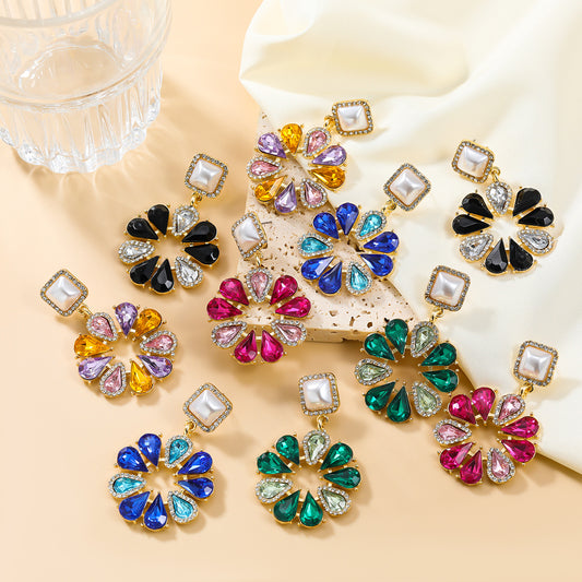 Women's Stylish Colored Diamond Round Alloy Full Earrings