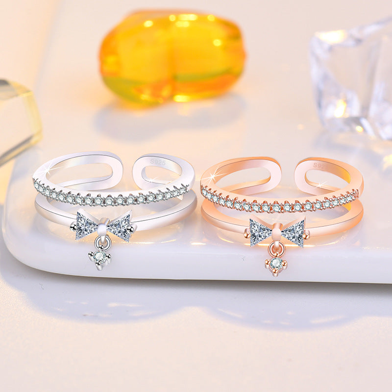 Layer Bow Niche Design Rhinestone Index Finger Style Rings