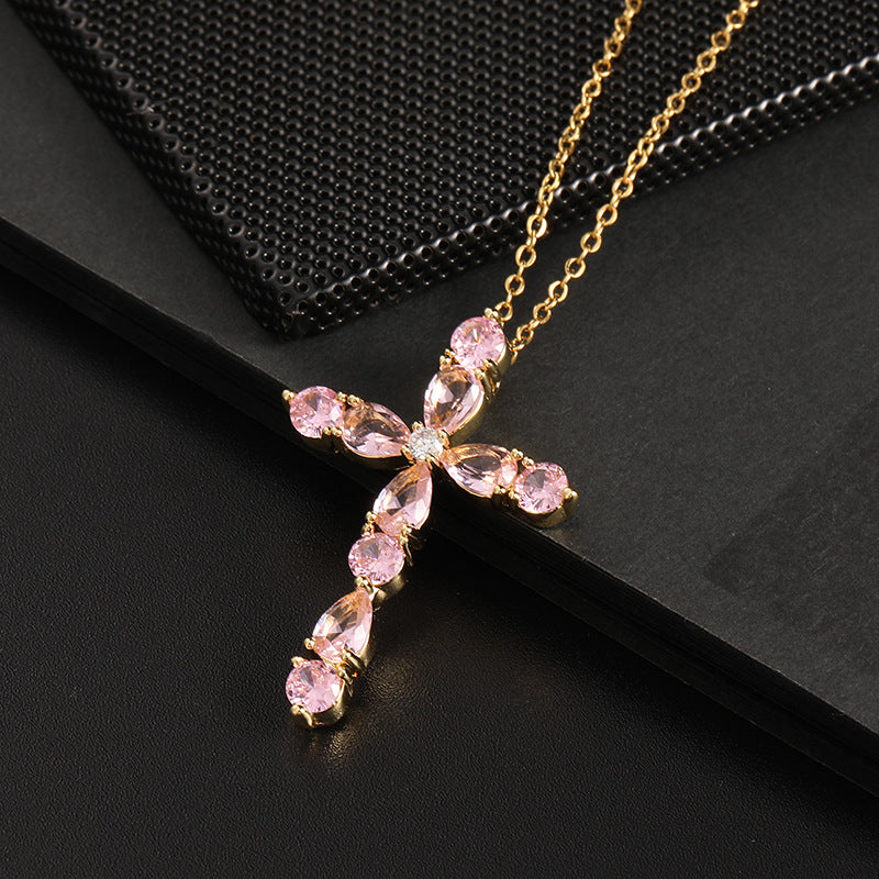 Drops Geometric Cross Pendant Religious Belief Necklaces