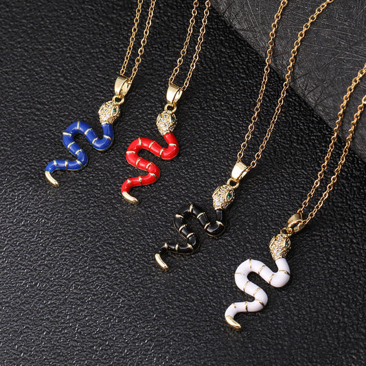 Fashionable Colorful Animal Snake Pendant Female Design Copper Zircon Necklaces