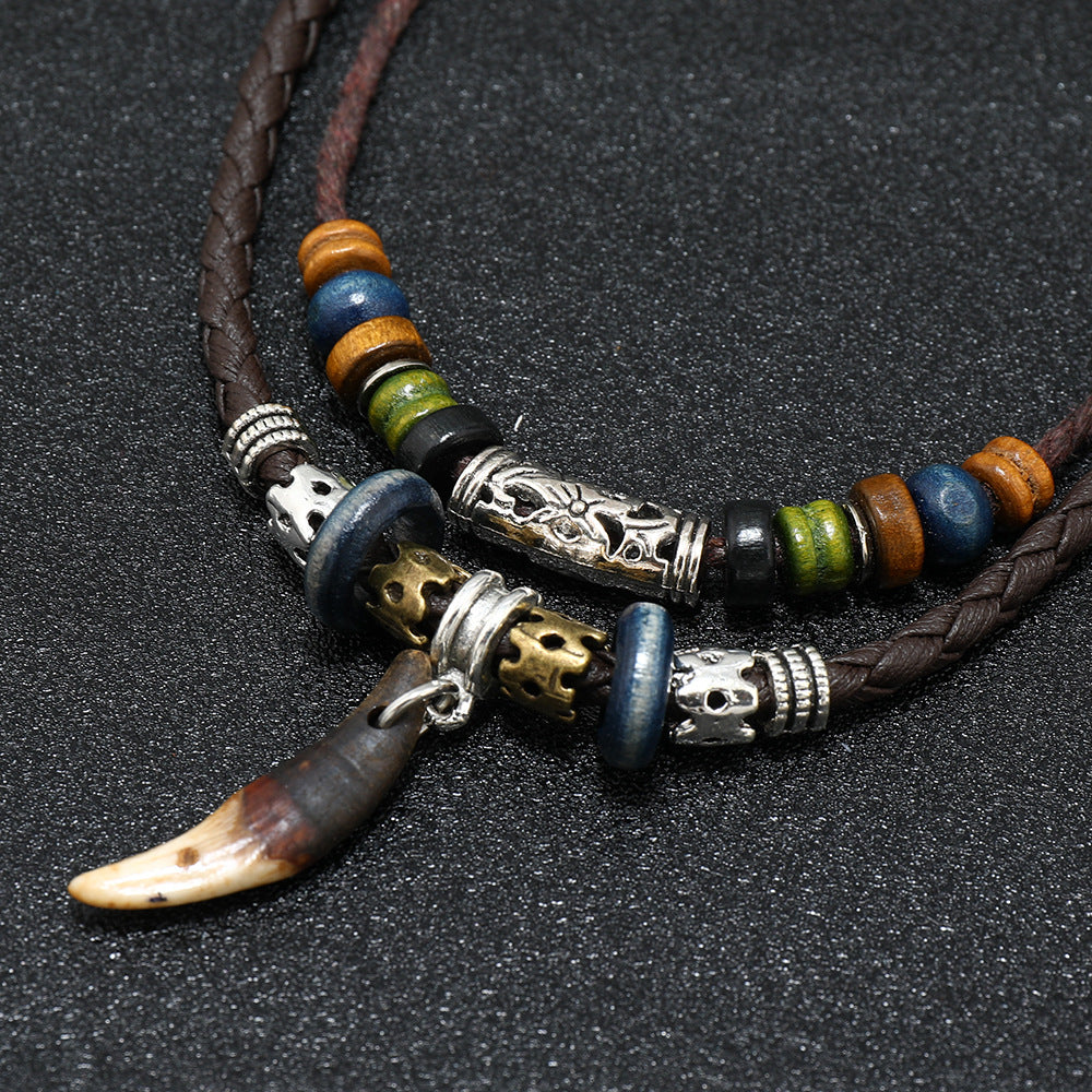 Colliers avec pendentif ornement de style ethnique pour hommes, éléments rétro